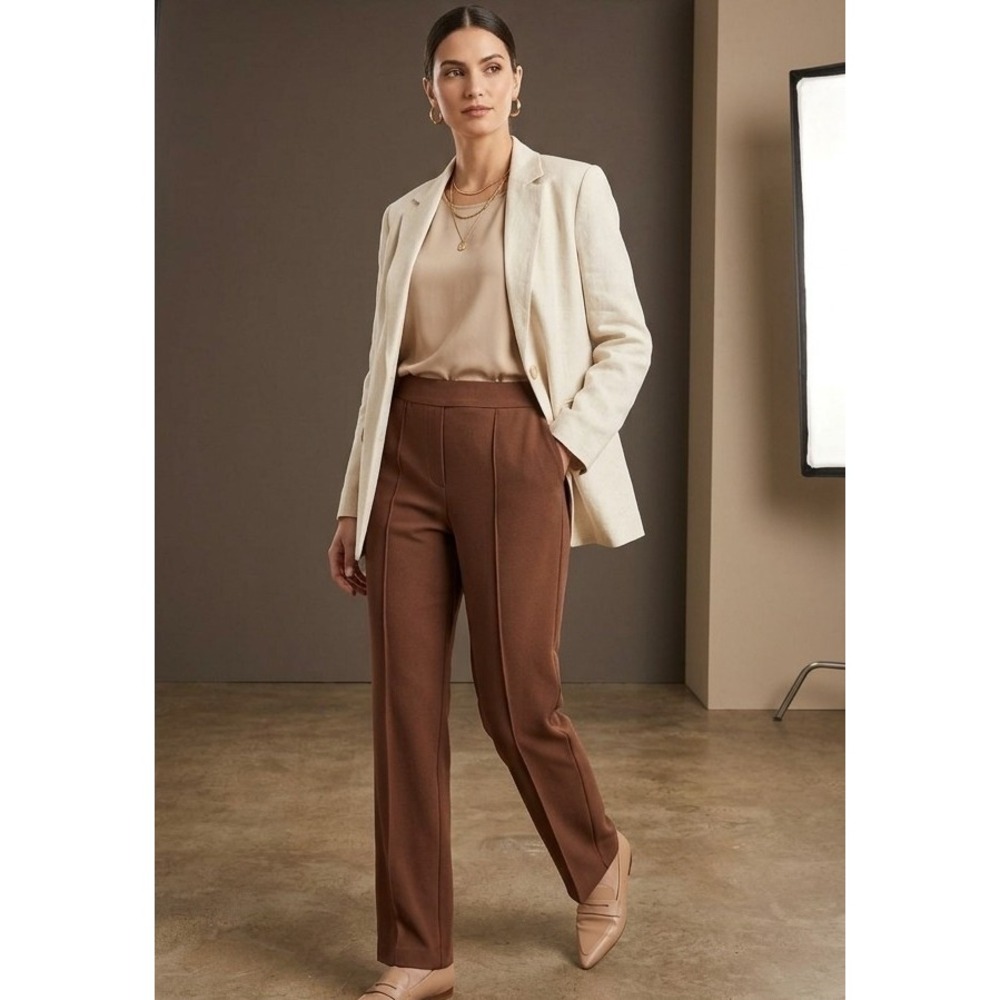 LOGO by Lori Goldstein Womens Large Chocolate Brown Pull On Knit Pants Stretch
